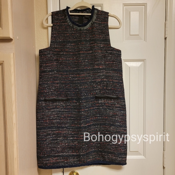NWT $149 Faux Leather Trim Tweed Sheath Shift Dress - Picture 12 of 17